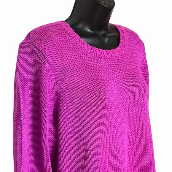 LAUREN RALPH LAUREN HOT PINK SWEATER CLASSIC PREPPY LONG PLUS SIZE 1X ACRYLIC - Picture 2 of 7